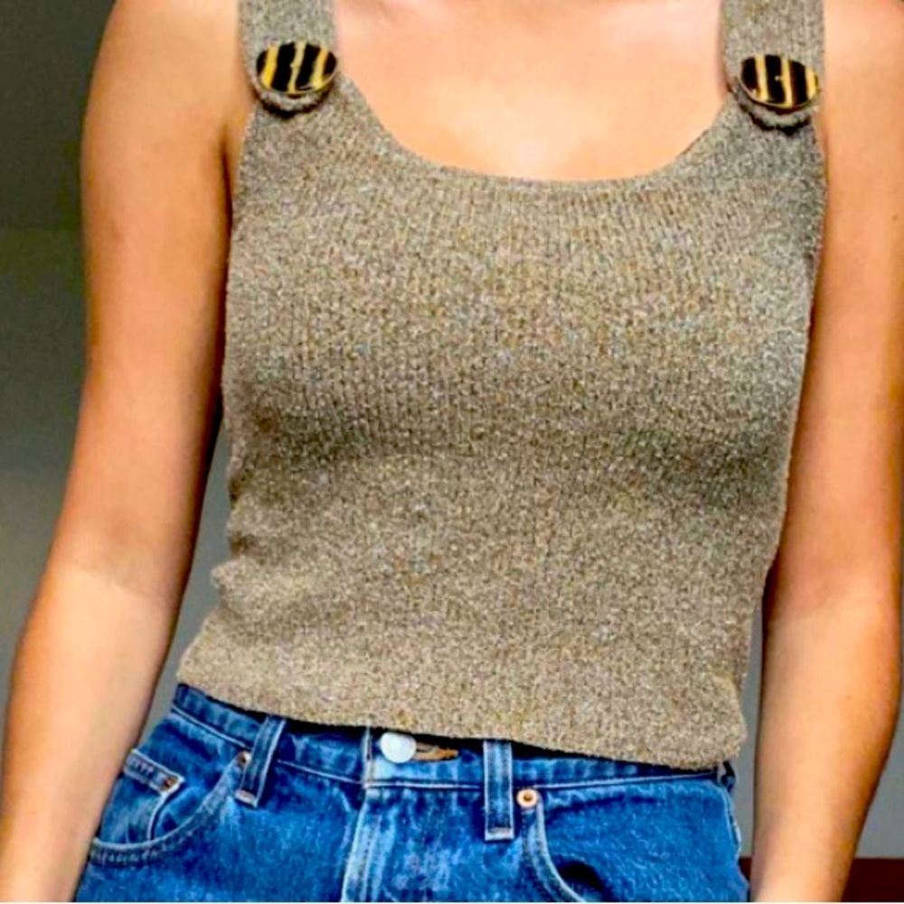 Zara Ribbed Sleeveless Semi Cropped Top Size Small